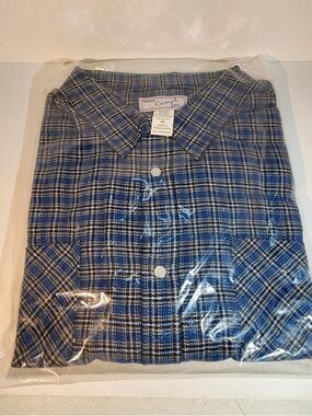 Vintage and NWT, Haband Blue Plaid Casual Button-Down Shirt - Classic Collar